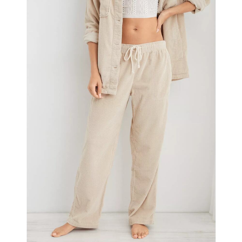 Aerie | Corduroy Baggy Wide-Leg Pull-On Drawstring Pant in Soft Oat